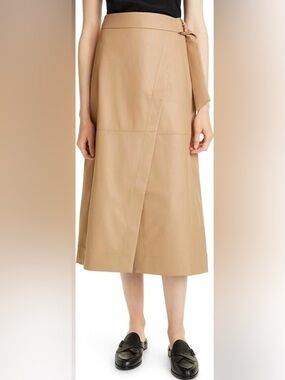 Ted Baker Faux Leather Camel Wrap Midi Skirt — Size 6 (US 14)